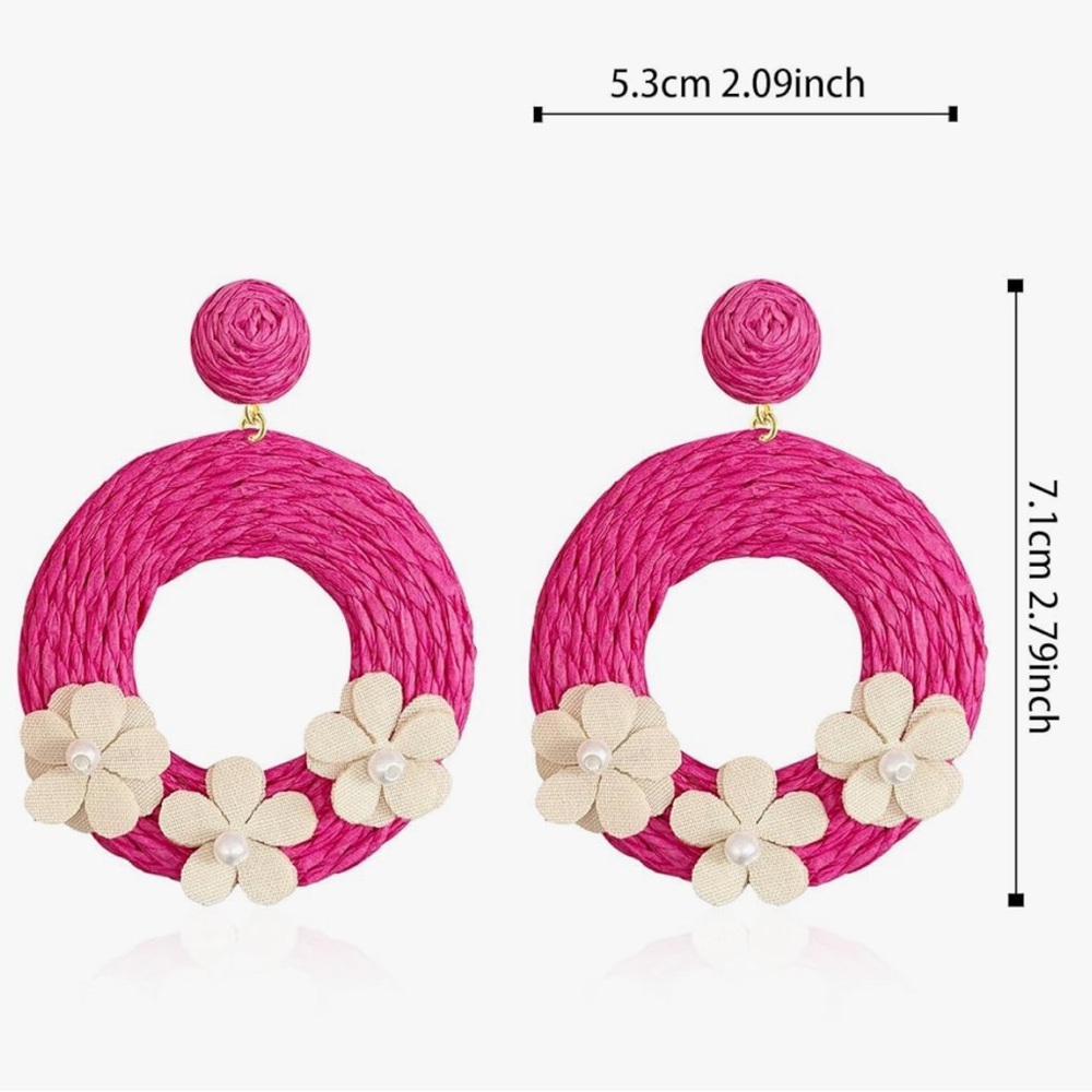 ❤️ New - Raffia Earrings Boho Rattan Dangle - Picture 3 of 3